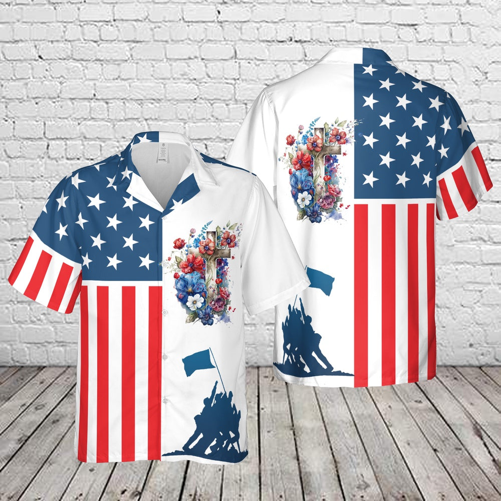 4th of july hawaiian shirts 4th july happy independence day us flag cross hawaiian shirt hawaiian beach shirts for men women 8omiw