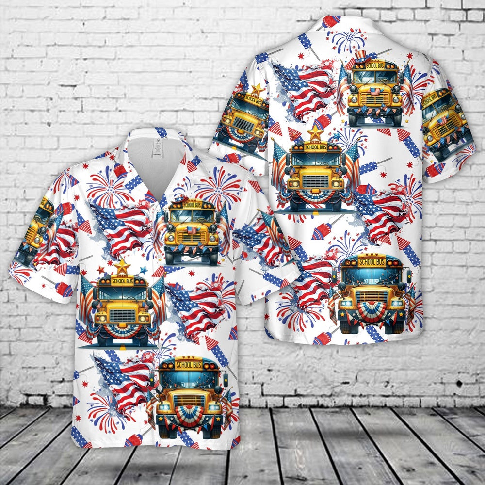 4th of july hawaiian shirts 4th of july school bus hawaiian shirt hawaiian beach shirts for men women gvzzj