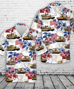 4Th Of July Hawaiian Shirts, M1A1 Abrams Tank 4Th Of July Hawaiian Shirt, Military Aloha Shirts