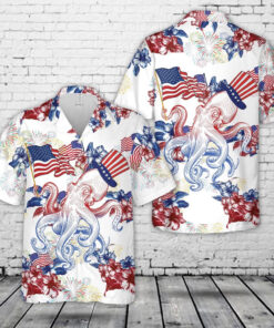 4Th Of July Hawaiian Shirts, Red White And Blue Octopus 4Th Of July Hawaiian Shirt, Military Aloha Shirts