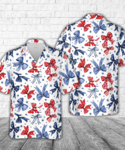 4Th Of July Hawaiian Shirts, Red White & Blue Bows 4Th Of July Hawaiian Shirt, Military Aloha Shirts