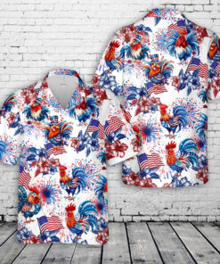 4Th Of July Hawaiian Shirts, Rooster 4Th Of July Hawaiian Shirt, Military Aloha Shirts