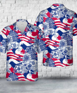4Th Of July Hawaiian Shirts, Tropical Flower 4Th Of July Hawaiian Shirt, Military Aloha Shirts