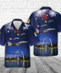 4Th Of July Hawaiian Shirts, Usaf Missouri Air National Guard 110Th Fighter Squadron Mcdonnell Douglas F-15C Eagle Hawaiian Shirt