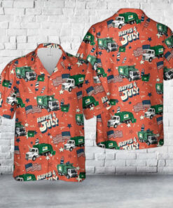 4Th Of July Hawaiian Shirts, Waste Management Garbage Truck 4Th Of July Hawaiian Shirt, Military Aloha Shirts
