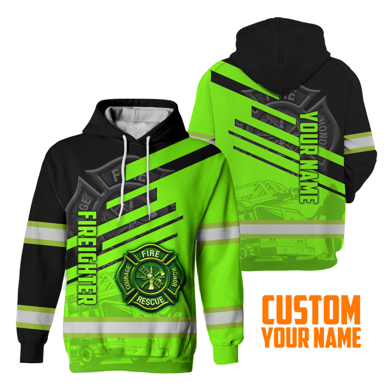 custom firefighter name reflective hi vis hoodies neon green safety workwear 1 zkvu8