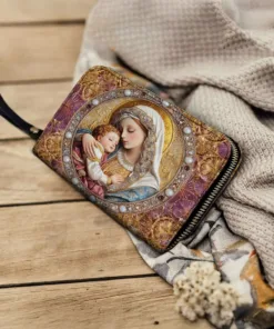 divine madonna and child leather wallet purse fqmmv