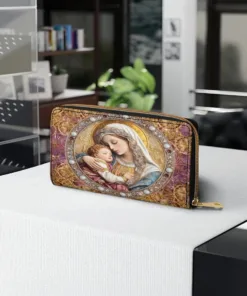 divine madonna and child leather wallet purse m0lrj