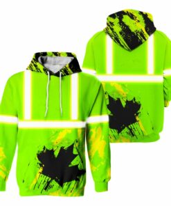 Hi Vis Hoodie Reflective Green Canada Flag Safety Workwear