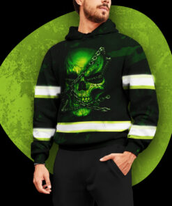 Hi Vis Hoodie Reflective Green Neon Skull With Chain Custom Name Safety