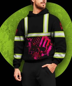 hi vis hoodie reflective pink neon usa skull custom name safety workwear for workers 3 0e35d