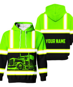 hi vis hoodie reflective tapes green semi truck driver custom name safety workwear 3 c0425