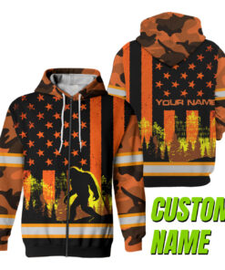 Hi Vis Jacket Reflective Orange USA Flag With BigFoot