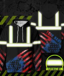 Hi Vis Reflective Custom Name US Flag Hoodie Safety Workwear