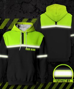 Hi Vis Reflective Green And Black Custom Name Hoodie Safety Workwear