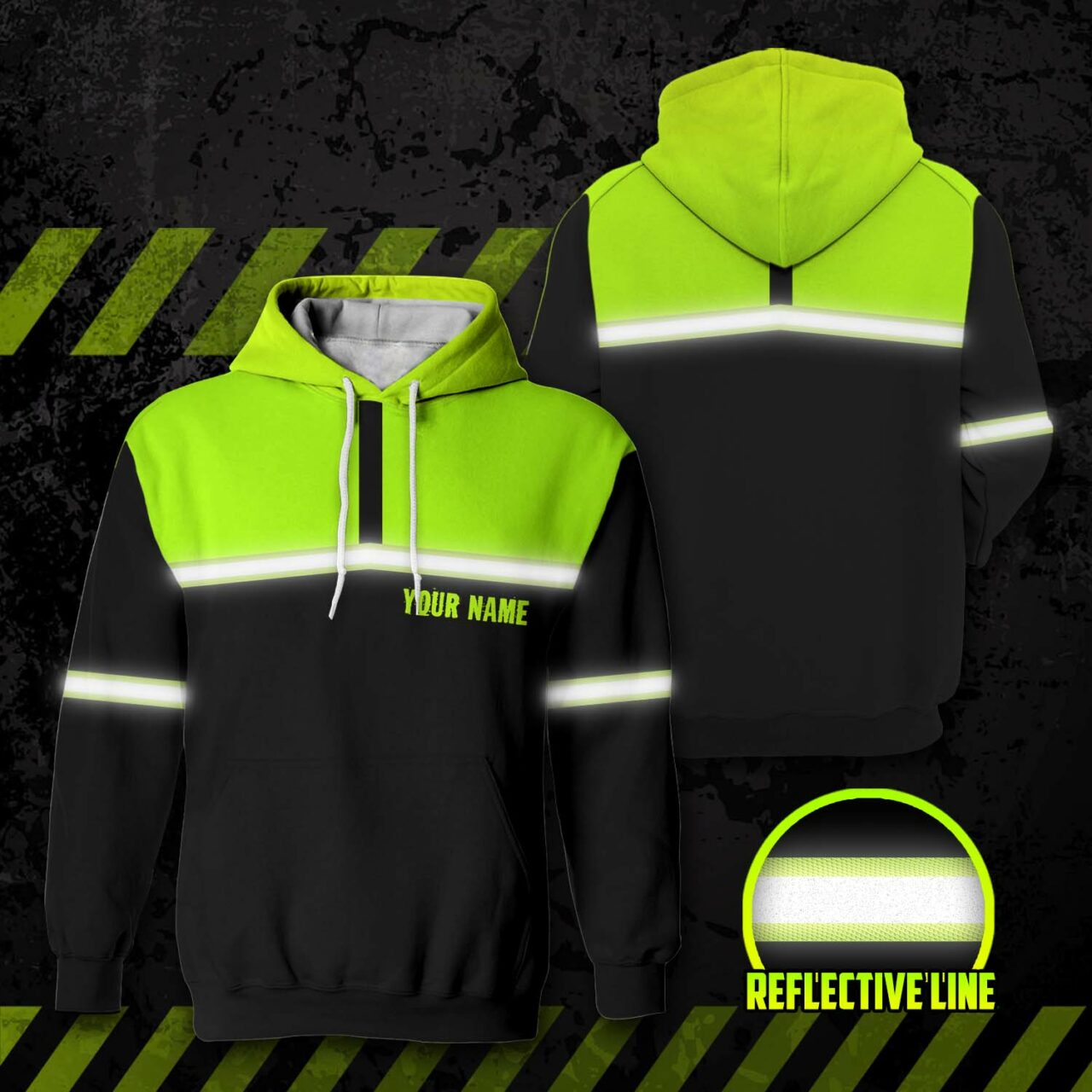 hi vis reflective green and black custom name hoodie safety workwear 1 q3wra