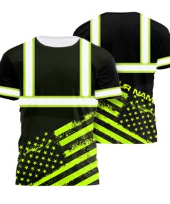 hi vis shirt reflective black and green usa flag custom name safety workwear 2 su1d1