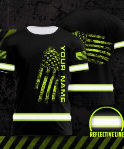 Hi Vis Shirt Reflective Black Scratch US Flag Custom Name Safety Workwear