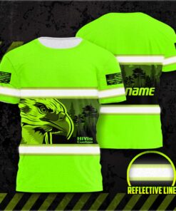 Hi Vis Shirt Reflective Green Eagle USA Flag Custom Name Safety Workwear