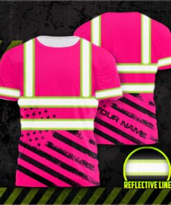 Hi Vis Shirt Reflective Pink Neon USA Flag Custom Name Safety Workwear