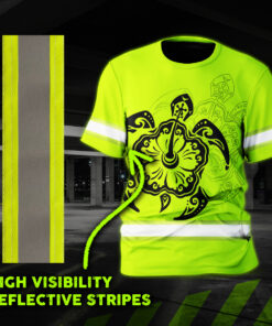 Hi Vis Shirt Reflective Tapes Sea Turtle Hawaiian Flower Custom Name Safety Workwear
