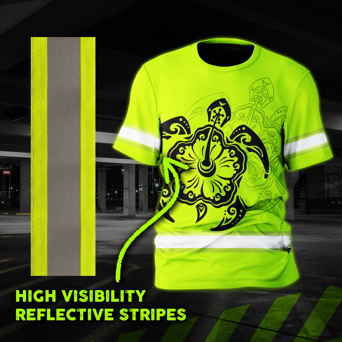 hi vis shirt reflective tapes sea turtle hawaiian flower custom name safety workwear 1 037b6
