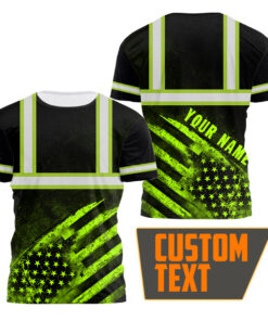 Hi Vis Shirts Reflective US Flag Custom Name Safety Workwear