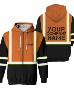 Hi Vis Zip Hoodie Reflective Orange Custom Name Safety Workwear