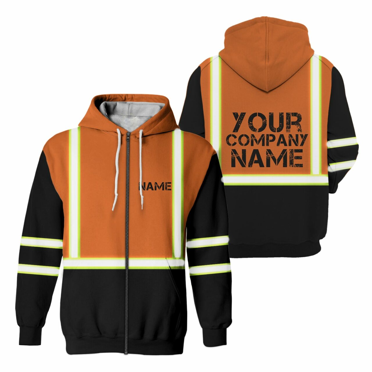 hi vis zip hoodie reflective orange custom name safety workwear 1 75fla