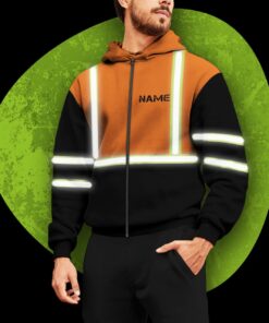 hi vis zip hoodie reflective orange custom name safety workwear 3 ok2o7