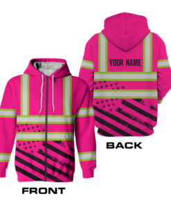 hi vis zip hoodie reflective tapes pink usa flag safety workwear for workers 3 32bnu