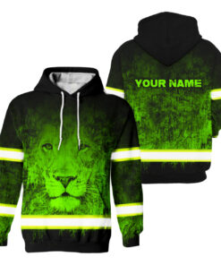 High Visibility Hoodie for Men Custom Name Lion Green Reflective Hoodies Hi Vis Hoodie Safety Workwear