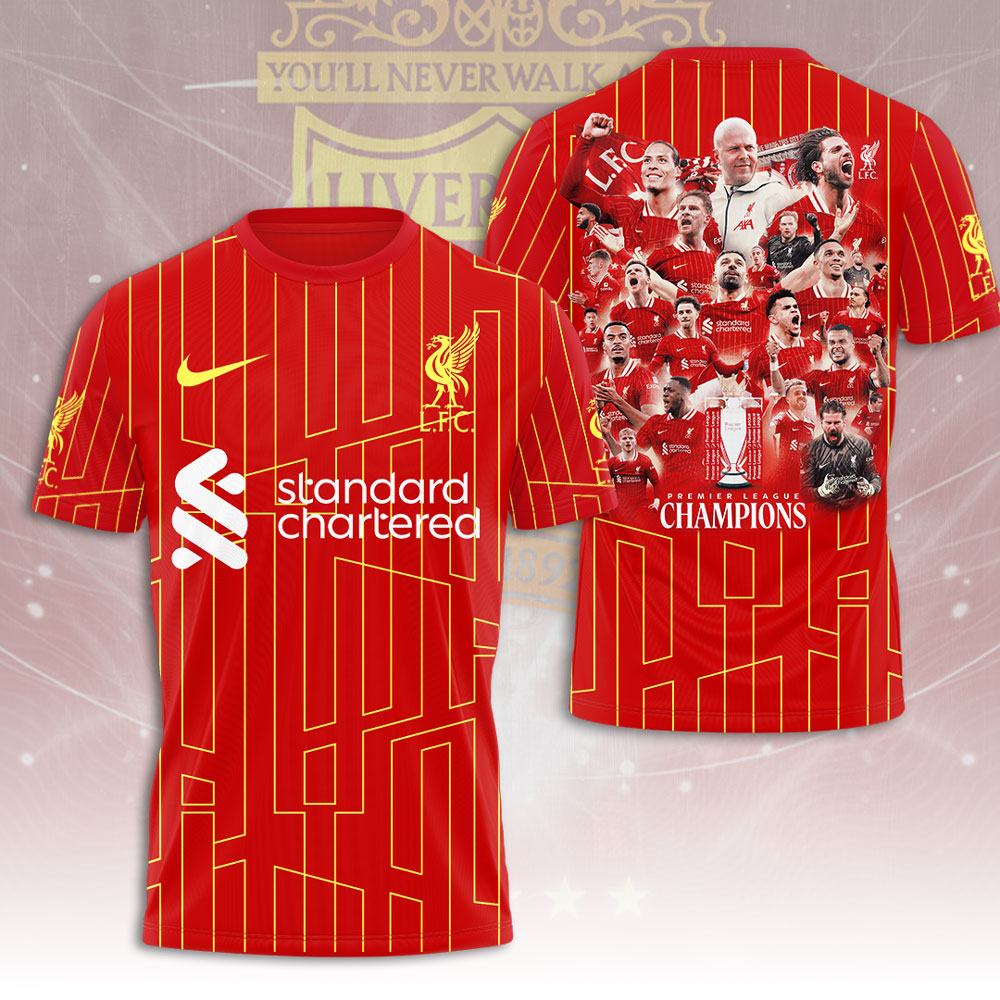 liverpool fc premier league champions 202425 shirt full squad celebration 3d tee 1 atwi8