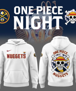 White One Piece x Denver Nuggets Hoodie – Luffy One Piece Night Basketball Collab