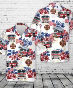 4th of July Firefighter Hawaiian Shirt – Fire Truck American Flag Patriotic Shirt for Men
