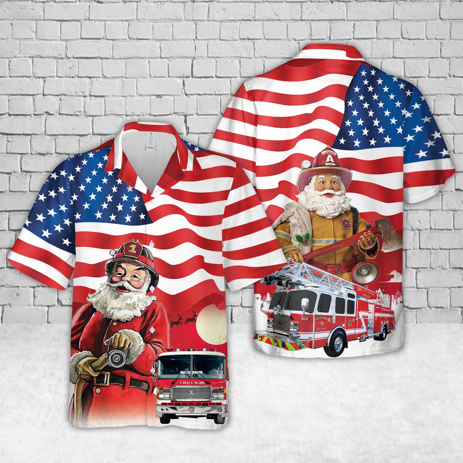 american flag with firefighter fire truck christmas hawaiian shirt 1 es5s5