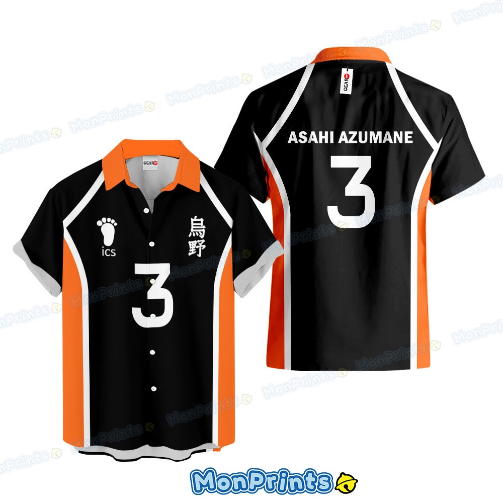 asahi azumane hawaiian shirt haikyuu karasuno volleyball team anime uniform style shirt 1
