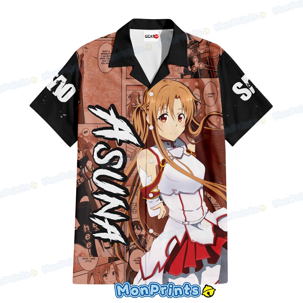 Asuna Hawaiian Shirt Sword Art Online Manga Panel Anime Red Casual Button Up Shirt