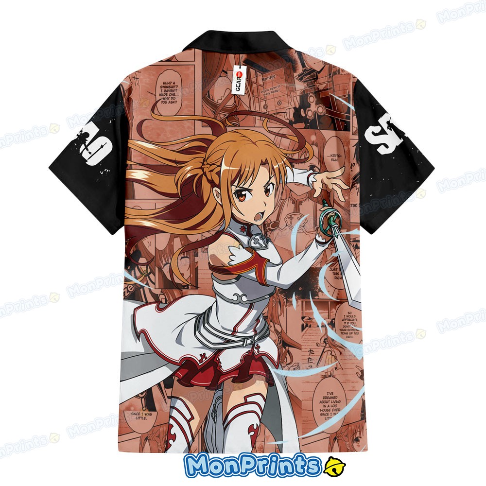 Asuna Hawaiian Shirt Sword Art Online Manga Panel Anime Red Casual Button Up Shirt