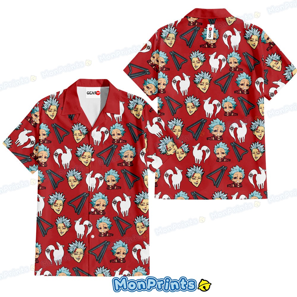 ban hawaiian shirt seven deadly sins foxs sin of greed anime red pattern button up shirt 1 84qmz