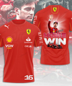 Charles Leclerc Ferrari T-Shirt, Home Win F1 2025, Red Racing Tee for Fans