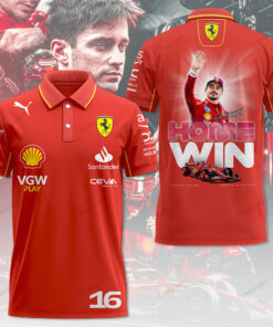 Charles Leclerc Home Win Polo Shirt, Scuderia Ferrari F1 Red Racing Shirt