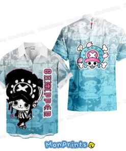 Chopper Hawaiian Shirt – One Piece Manga Style Blue Anime Button-Up