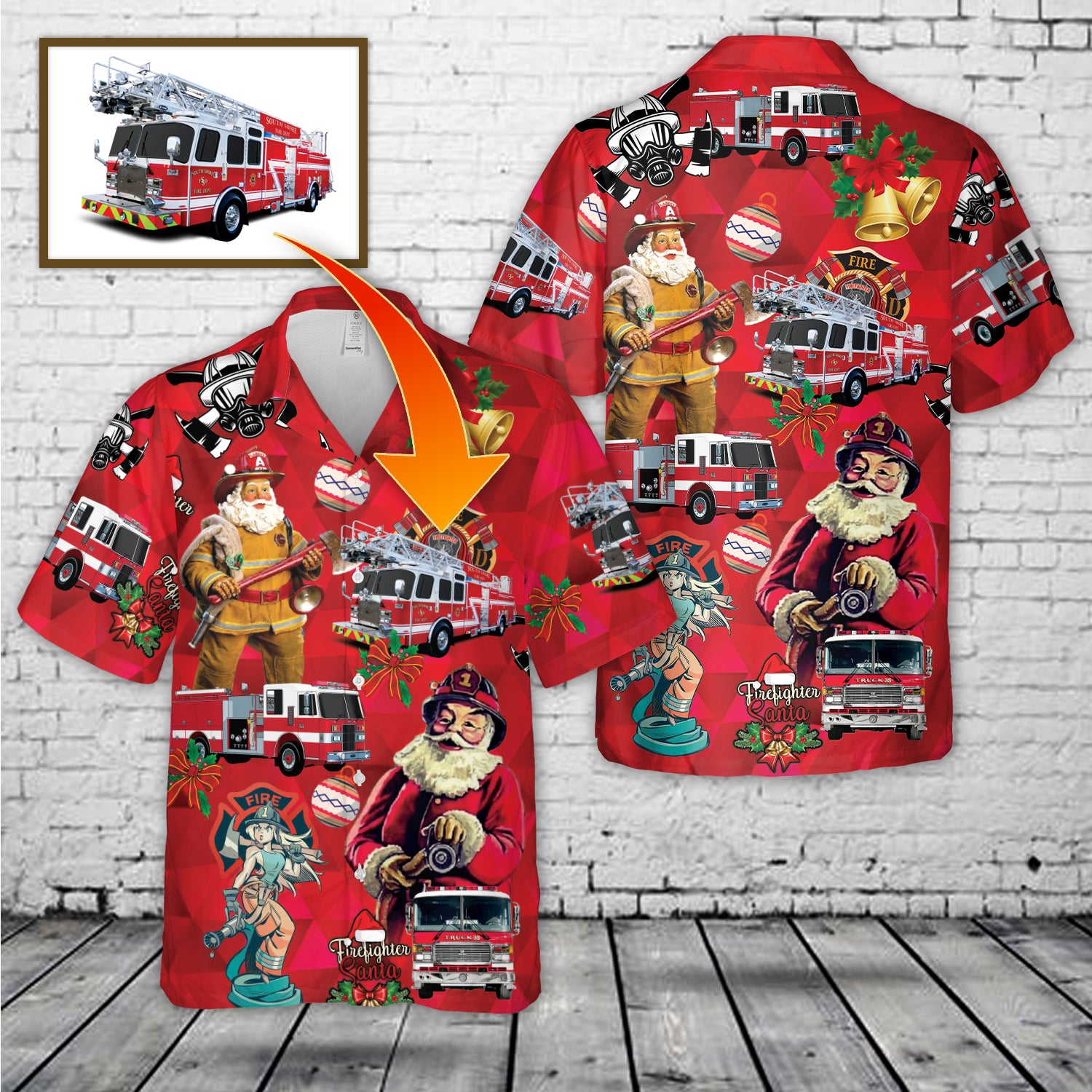 custom image firefighter fire truck christmas hawaiian shirt 1 gvm84