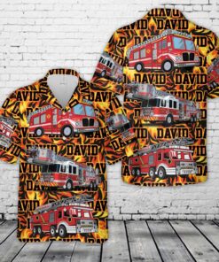 Custom Name Firefighter Hawaiian Shirt – Personalized Fire Truck Flame Shirt for Men
