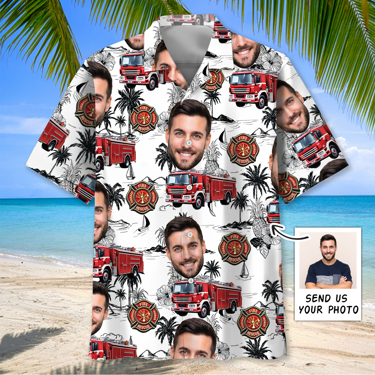 custom photo firefighter truck hawaiian shirt personalized beachwear for fireman fans 1