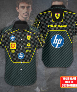 Custom Scuderia Ferrari Checkered Shirt, Personalized F1 Racing Button Shirt, Formula 1 Fan Gift