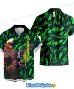 Cyberpunk Edgerunners Maine Hawaiian Shirt Green Lightning Anime Button Up