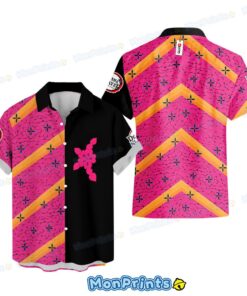 Daki Split Design Hawaiian Shirt – Demon Slayer Kimono Pattern Anime Tee