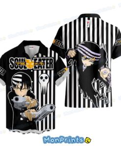 Death the Kid Hawaiian Shirt – Soul Eater Anime Black Striped Button-Up